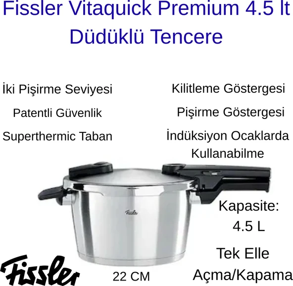 Fissler Vitaquick Premium 4.5 Lt Düdüklü Tencere + Dijital Hassas Mutfak Tartı  Hediye ürün görseli 1
