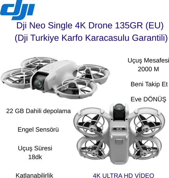 Dji Neo Single 4K Drone 135GR Djı Neo Drone 4K Kayıt ve 18 Dk Uçuş Süresi ile Katlanabilir Model (Dji Turkiye Karfo Karacasulu Garantili) ürün görseli 1