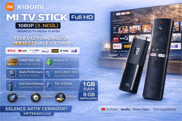 Xiaomi Her Yere Taşınabilecek ve Tak Çalıştır Özelliği ile Mi Tv Stick Full Hd Android Medya Player ürün görseli 1