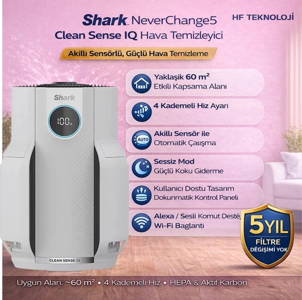Shark 60 M2 Oda Alanı ,never Clean Sense Iq Hava Temizleyici + Dijital Mutfak  Terazisi Hediye ürün görseli 1