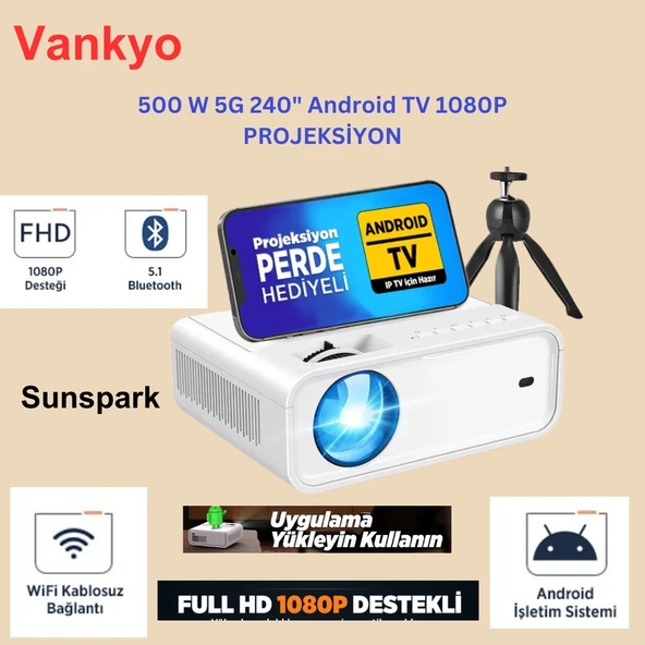 Vankyo Sunspark 500W 9000 Lümen Wi-Fi Android Projeksiyon Cihazı+ Akım Korumalı 3 Lü Priz Hediye ürün görseli 1