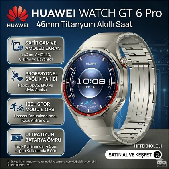 Huawei Watch Gt 6 Pro 46MM Titanyum Akıllı Saat + Xiaomi Redmi Watch 5 Active Gümüş Akıllı Saat ürün görseli 1