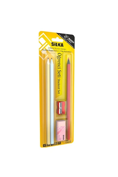 Silka Öğrenci Seti Blister (2 Kurşun Kalem +1 Kırmızı Kalem +1 Pastel Silgi +1 Kalemtıraş) Art.649 ürün görseli 1