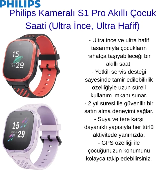 Philips Kameralı S1 Pro Akıllı Çocuk Saati Mor ve Turuncu Hangisini Isterseniz- Yazmanız Yeterli ürün görseli 1