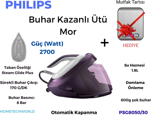 Philips Phılıps 2700 Watt 600 gr Şok Buharlı , Otomatik Kapanan  Buhar Kazanlı Ütü Mor ürün görseli 1