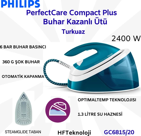 Philips Perfectcare Compact Essential   2400 W Buhar Kazanlı Ütü Turkuaz + Hassas Mutfaktartısı Hediye ürün görseli 1