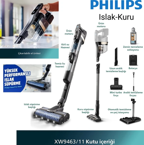 Philips Aqua Trio XW9463/11 Islak Kuru Şarjlı Dikey Süpürge + Aprilla Araç  Şarjlı Süpürge Hediye ürün görseli 1