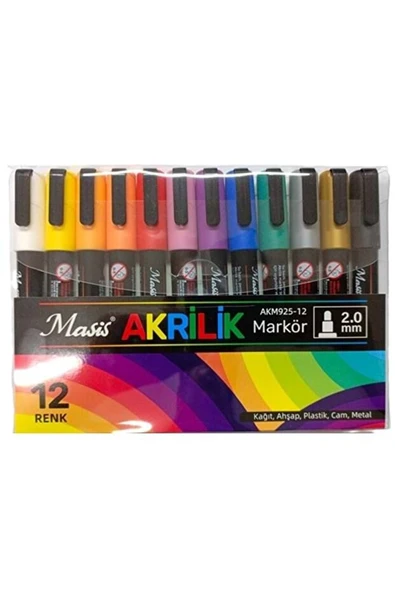 Masis Akrilik Markör Kalem 12 Renk Pvc Paket Akm925-12 ürün görseli 1