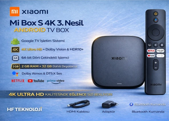 Xiaomi Mi Box S 4K 3. Nesil Android 2 GB Ram ,32 GB Depolama Tv Box ürün görseli 1