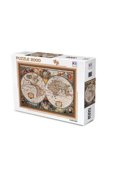 Ks Games Puzzle 2000 Parça Hendrik Hondius Vintage World Map 22529 ürün görseli 1