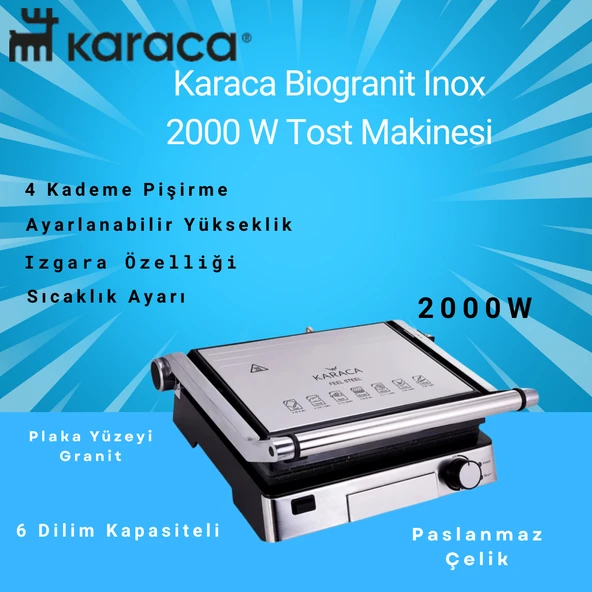 Karaca Biogranit Inox 2000 W Tost Makinesi + Hassas Mutfak Tartısı Hediye ürün görseli 1