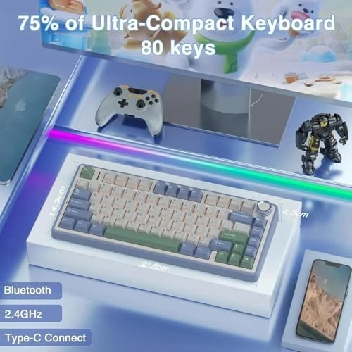 Aula F75 Mekanik Rgb Tkl Gray Switch Kablosuz Makrolu Hot Swap Klavye Pastel ürün görseli 1