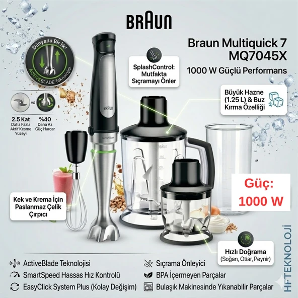Braun Multi Quick 1000 W Çoklu Set Blender + Dijital Mutfaktartısı Hediye ürün görseli 1