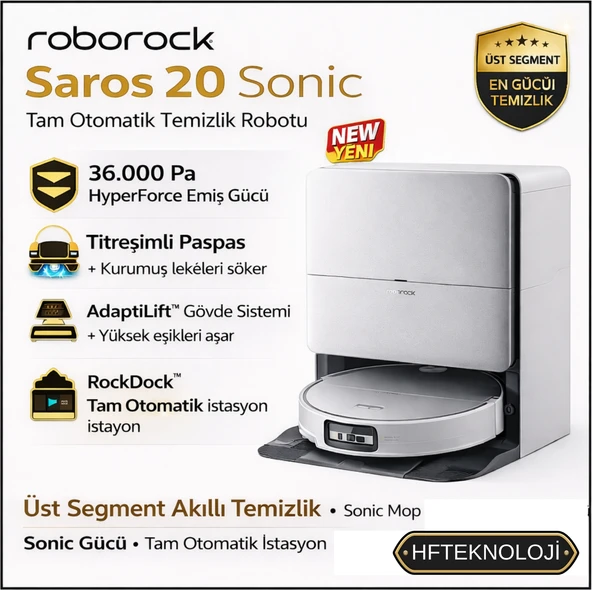 PTTAVM: Roborock 36.000PA Emiş Gücüyle Yeni Saros 20 Sonic Beyaz