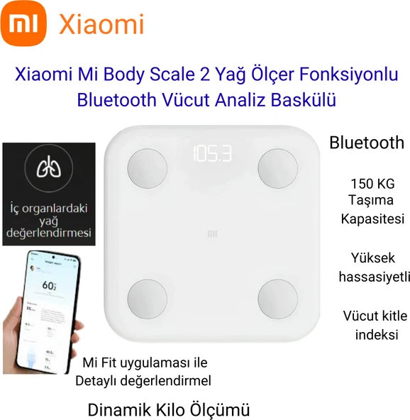 Xiaomi Mi Body Scale 2 Yağ Ölçer Fonksiyonlu  Bluetooth Vücut Analiz Baskülü ürün görseli 1