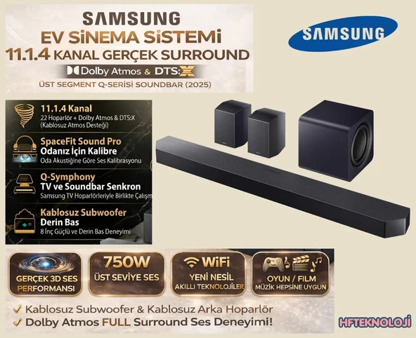 Samsung 11.1 Ch Subwoofer & Arka Hoparlör Q-Serisi Soundbar (HW-Q990F) (2025 Üretim) + Anker Bluetooth Hoparlör HEDİYE ürün görseli 1