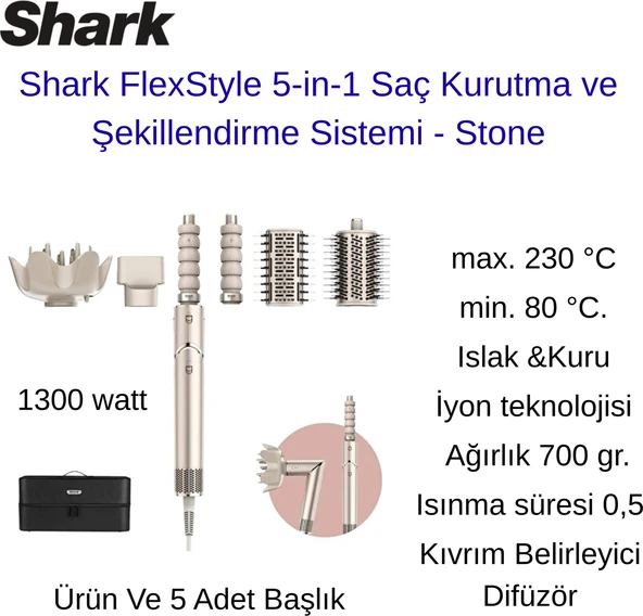Shark Flexstyle 5-In-1 Saç Kurutma ve Şekillendirme Sistemi Stone + Erkek Tarama Fön Fırça Serisi  Hediye ürün görseli 1