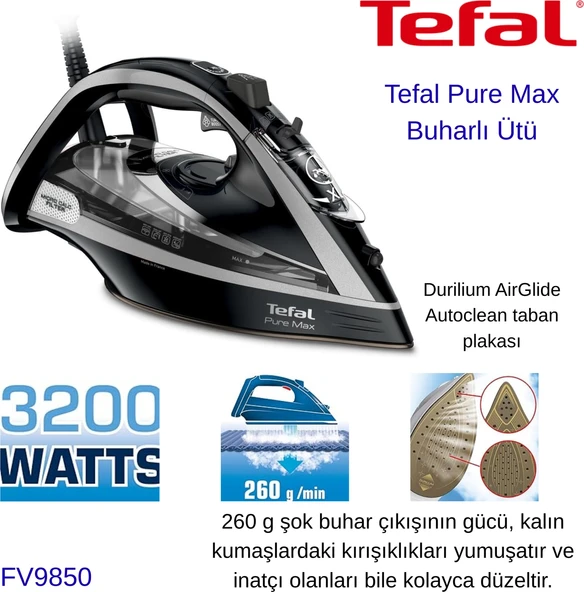 Tefal Siyah Pure Max 3200 W Buharlı Ütü + Dijital Mutfak Tartısı Hediye ürün görseli 1