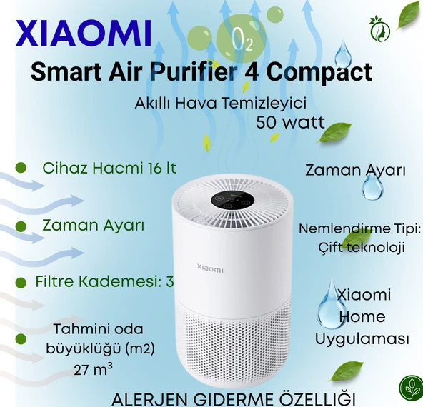 Xiaomi Mi Smart Hava Temizleyici 4 Kompakt Beyaz + Hassas Mutfak Terazisi Hediye ürün görseli 1