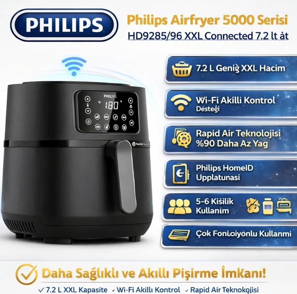 Philips Airfryer Xxl Connected Fritöz Siyah 5000 SERİ + Dijital Mutfak Tartısı Hediye ürün görseli 1