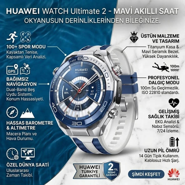Huawei  Watch Ultimate 2 Akıllı Saat Mavi - Resim 7