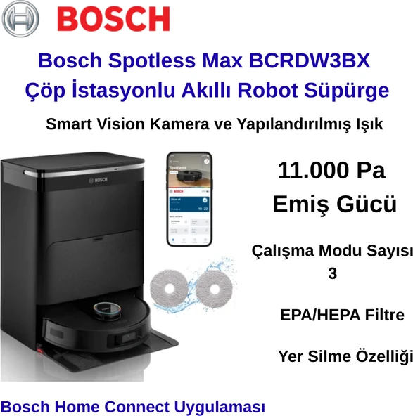 Bosch Spotless Max Çöp Istasyonlu Akıllı Robot Süpürge + Xiaomi Baskül Hediye ürün görseli 1