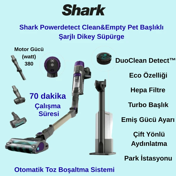 Shark Powerdetect Clean&empty Pet Başlıklı Şarjlı Dikey Süpürge + Aprilla  Şarjlı Araç Süpürgesi Hediye ürün görseli 1