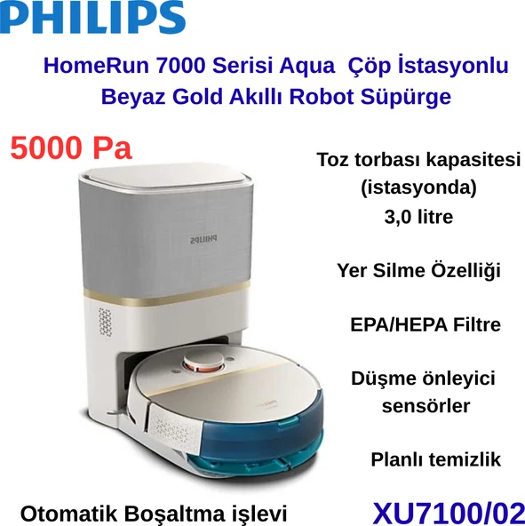 Philips Phılıps  Homerun 7000 Serisi Aqua Istasyonlu Robot Süpürge Beyaz + Aprilla Şarjlı Araç Süpürgesi  Hediye ürün görseli 1