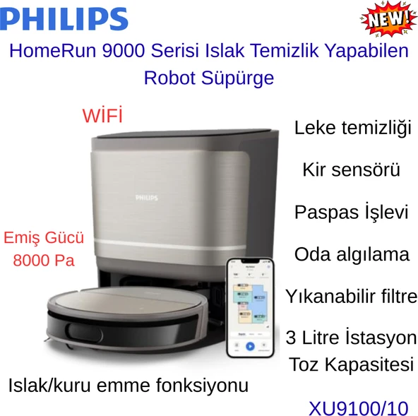 Phılıps  Homerun 9000 Serisi Islak Temizlik Yapabilen Robot Süpürge + Philips 2600 W Buharlı Ütü Hediye ürün görseli 1