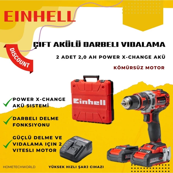 Einhell  Tp-Cd 18/60 Li-I Bl Darbeli Matkapçift Akülü Darbeli Vidalama (2X2,0AH) + 39 Parça Bıts Vidalama Ucu Hediye ürün görseli 1