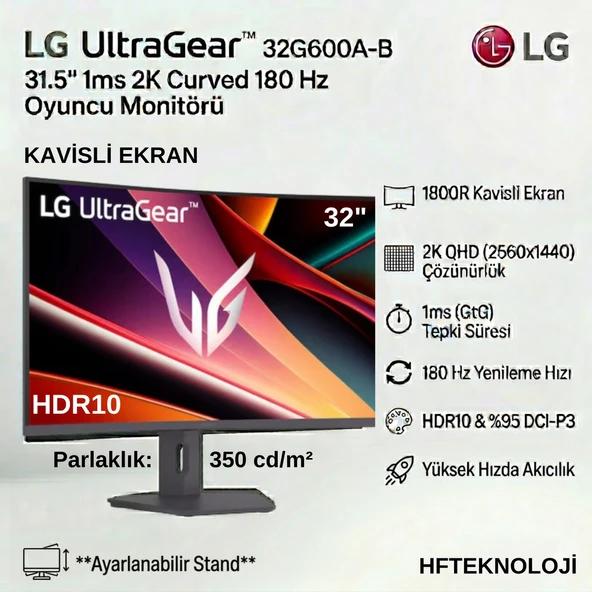 Lg Ultragear G6 31.5"  180Hz 1ms Qhd Va Curved Gaming Monitör ürün görseli 1