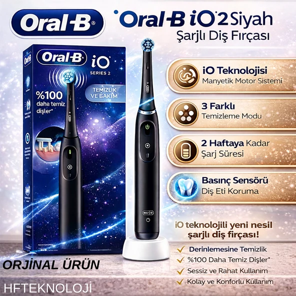 Oral-B Io 2 Siyah Şarjlı Diş Fırçası + Normal Oral-B Diş Fırçası Hediye ürün görseli 1