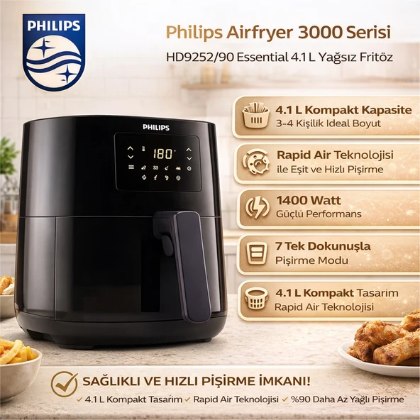 Philips Airfryer Essential L 4.1 Lt Yağsız Fritöz (3000 Serisi )+  Dijital Hassas Mutfak Tartısı Hediye ürün görseli 1
