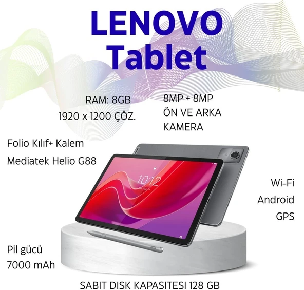 Lenovo 11 Inç 8/128GB Folio Kılıf+ Kalem Tablet -Gri ürün görseli 1