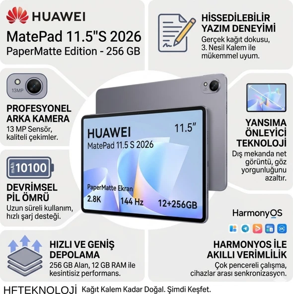 Huaweı Matepad 11.5 S 2026 Yeni Tablet +Anker 10.000 Mah Powerbank  ve  Huawei M-Pencil 3. Nesil Tablet Kalemi Hediye ürün görseli 1
