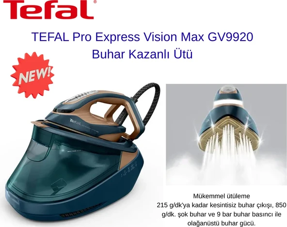 Tefal Pro Express Vision Max GV9920 Buhar Kazanlı Ütü + Xiaomi Akıllı Baskül Hediye ürün görseli 1