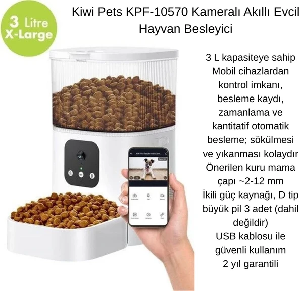 Kiwi Pets KPF-10570 Kameralı Akıllı Evcil Hayvan Besleyici + Kısırlastırılmış Kedi Maması Hediye ürün görseli 1