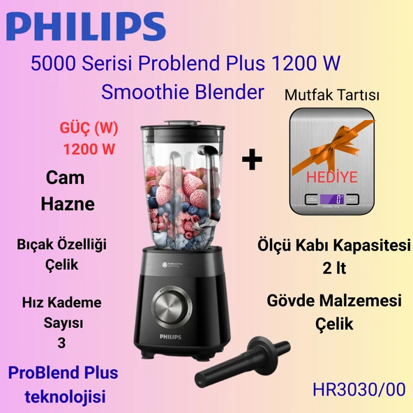 Philips 5000 Serisi Smoothie Blender + Hassas Mutfak Tartısı  Hediye ürün görseli 1