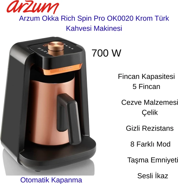 Arzum Okka Rich Spin Pro Krom Türk Kahvesi Makinesi +Türk Kahvesi Hediye ürün görseli 1