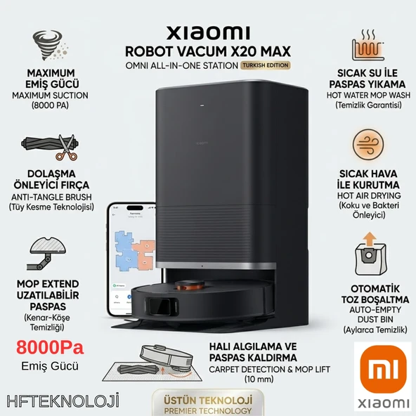 Xiaomi Robot Vacuum  Siyah Robot Süpürge ( Türkiye Garantili)- X20 Max ürün görseli 1