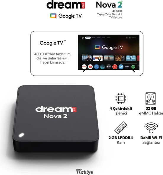 Dreamstar Nova 2 4K Lisanslı 2gb Ram -32 GB Rom,  Wi-Fi Bağlantı Özellikleri ile Android Tv Box ürün görseli 1
