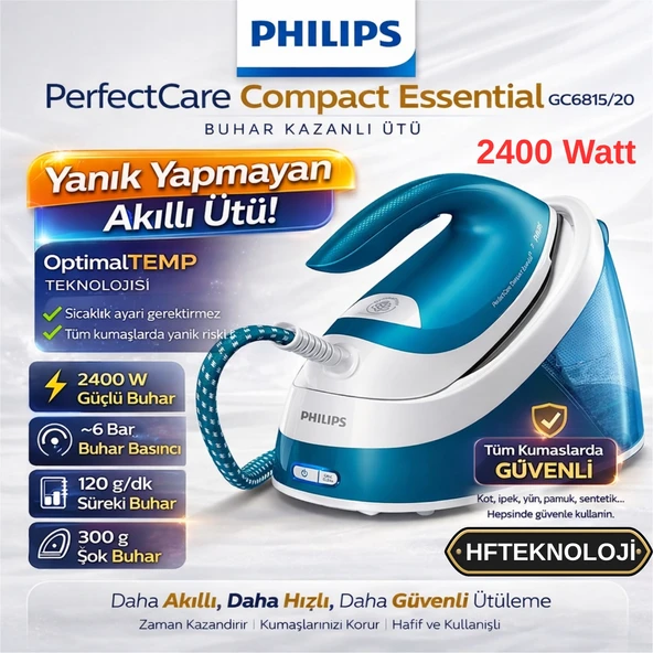Philips Perfectcare Compact Essential  2400 W Buhar Kazanlı Ütü -Turkuaz ürün görseli 1