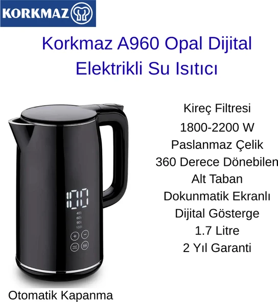 Korkmaz A960 Opal Dijital Elektrikli Su Isıtıcı ürün görseli 1