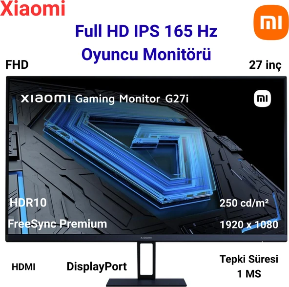 Xiaomi Xıaomı Mi G27İ IPS LCD 27 Inç Full-Hd 1 Ms 165 Hz Gaming Monitör Siyah + Oyuncu Mouse Hediye ürün görseli 1