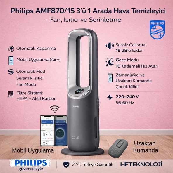 Philips 8000 Serisi 3'ü 1 Arada Hava Temizleyici - Fan, Isıtıcı,  Air+ Uygulama, (AMF870/15)+ Xiaomi Akıllı Baskül Hediye ürün görseli 1