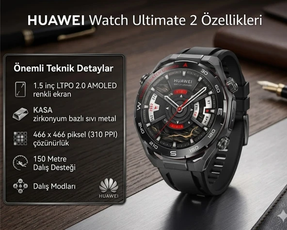 Huaweı Watch Ultimate 2 Akıllı Saat Siyah - Resim 3