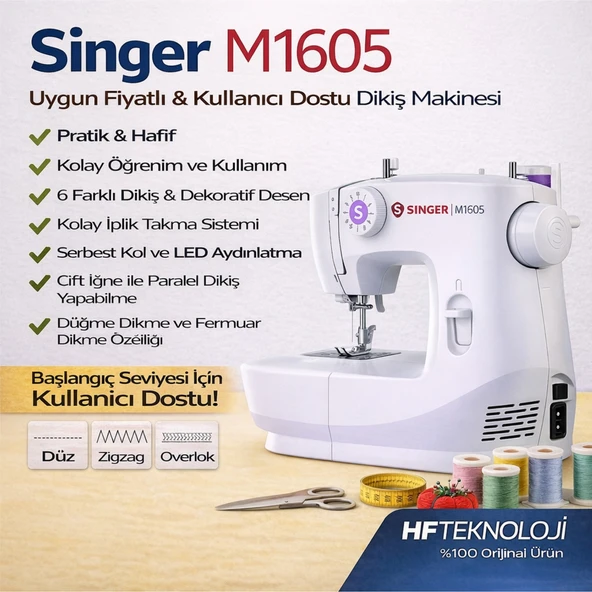 Singer Dikiş Makinesi, Dikiş Projelerinizi Hayata Geçirmeniz Için Ideal Bir M1605 Dikiş Makinesi+ Singer Aksesuar Hediye ürün görseli 1