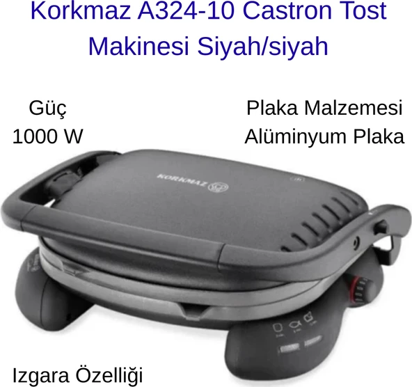 Korkmaz Castron  Siyah 1800 W Tost Makinesi ürün görseli 1