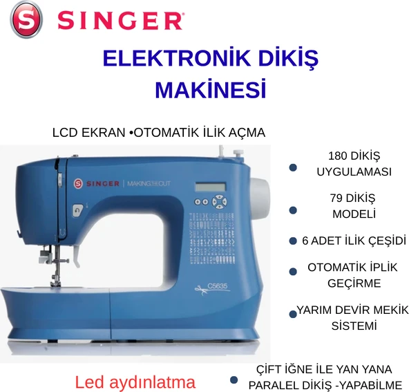 Singer C5635 Elektronik Dikiş Makinesi 180 Dikiş Uygulaması LCD Ekran Özellikli Mavi ürün görseli 1
