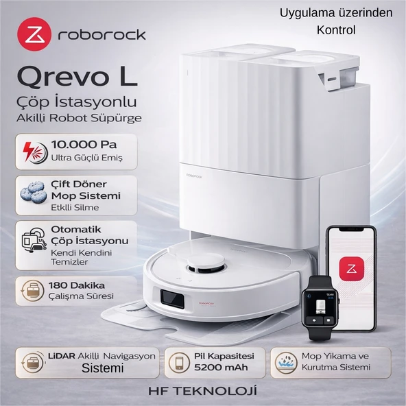 Roborock 10.000 Pa Emiş Gücüyle ,qrevo L Çöp Istasyonlu Akıllı Robot Süpürge + Xiaomi Akıllı Baskül Hediye ürün görseli 1